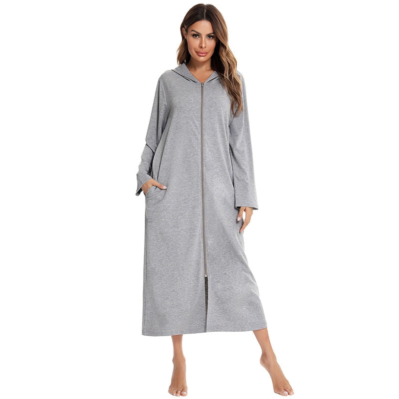 Robe de Nuit Zippée Chaude avec Capuche