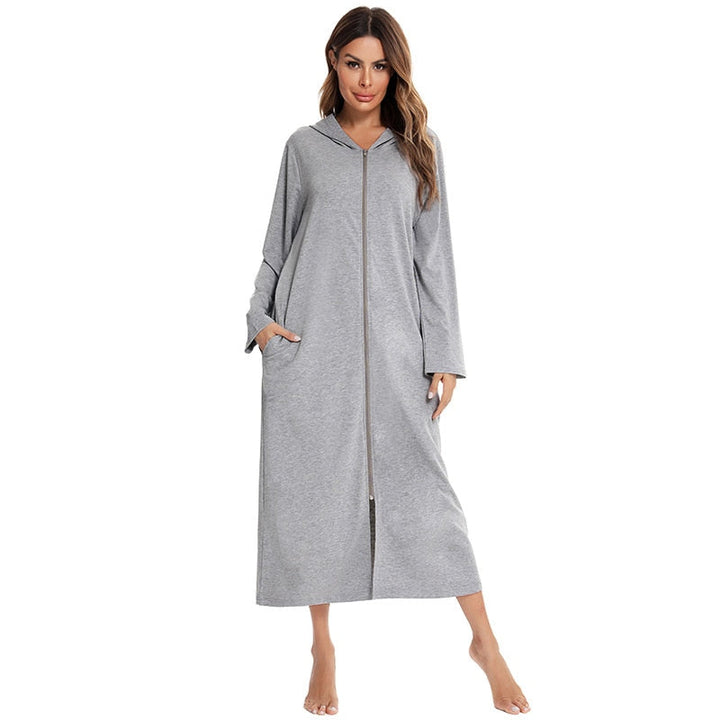 Robe de Nuit Zippée Chaude avec Capuche