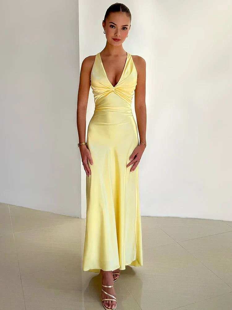 Robe de Soirée Femme Sans Manches Col Halter