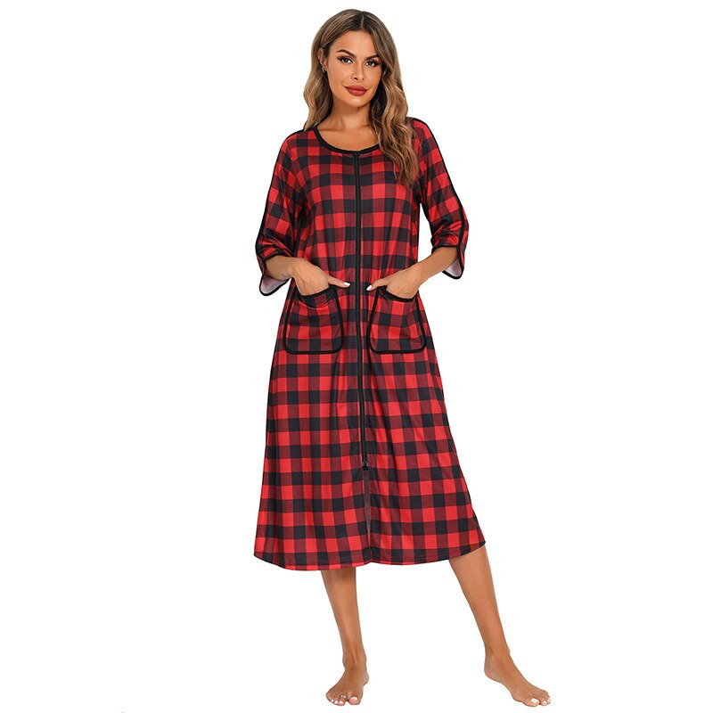 Robe de Nuit Zippée Chaude avec Capuche