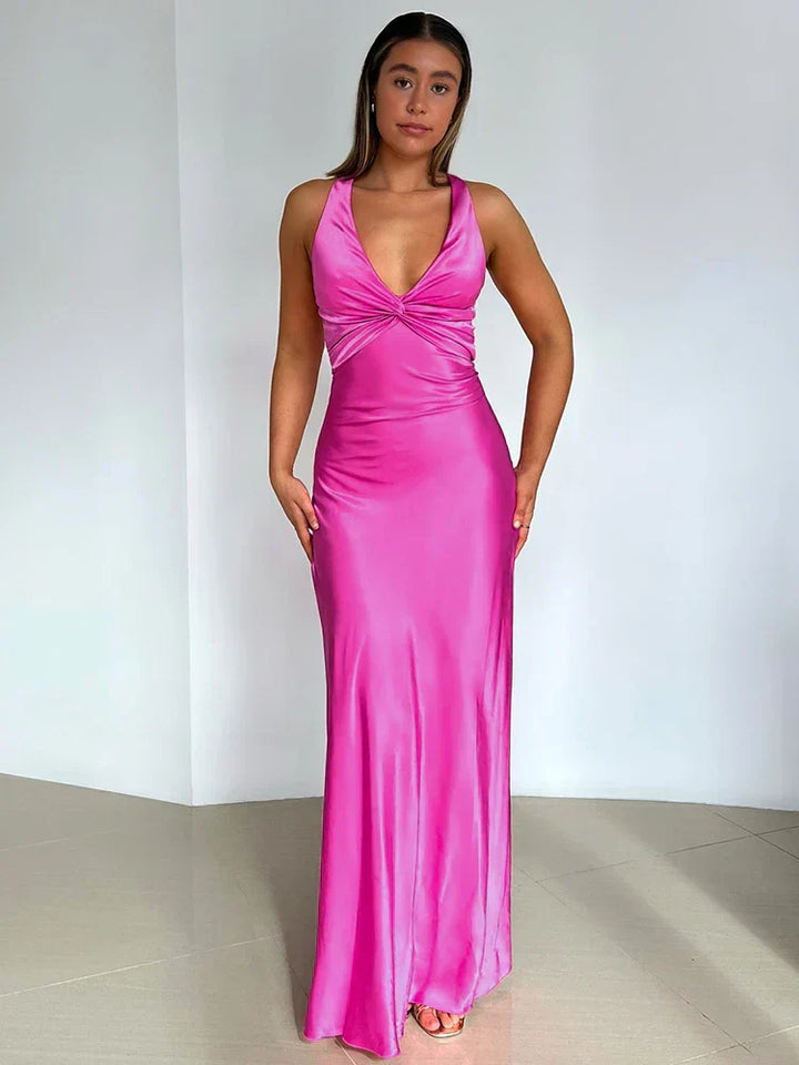 Robe de Soirée Femme Sans Manches Col Halter
