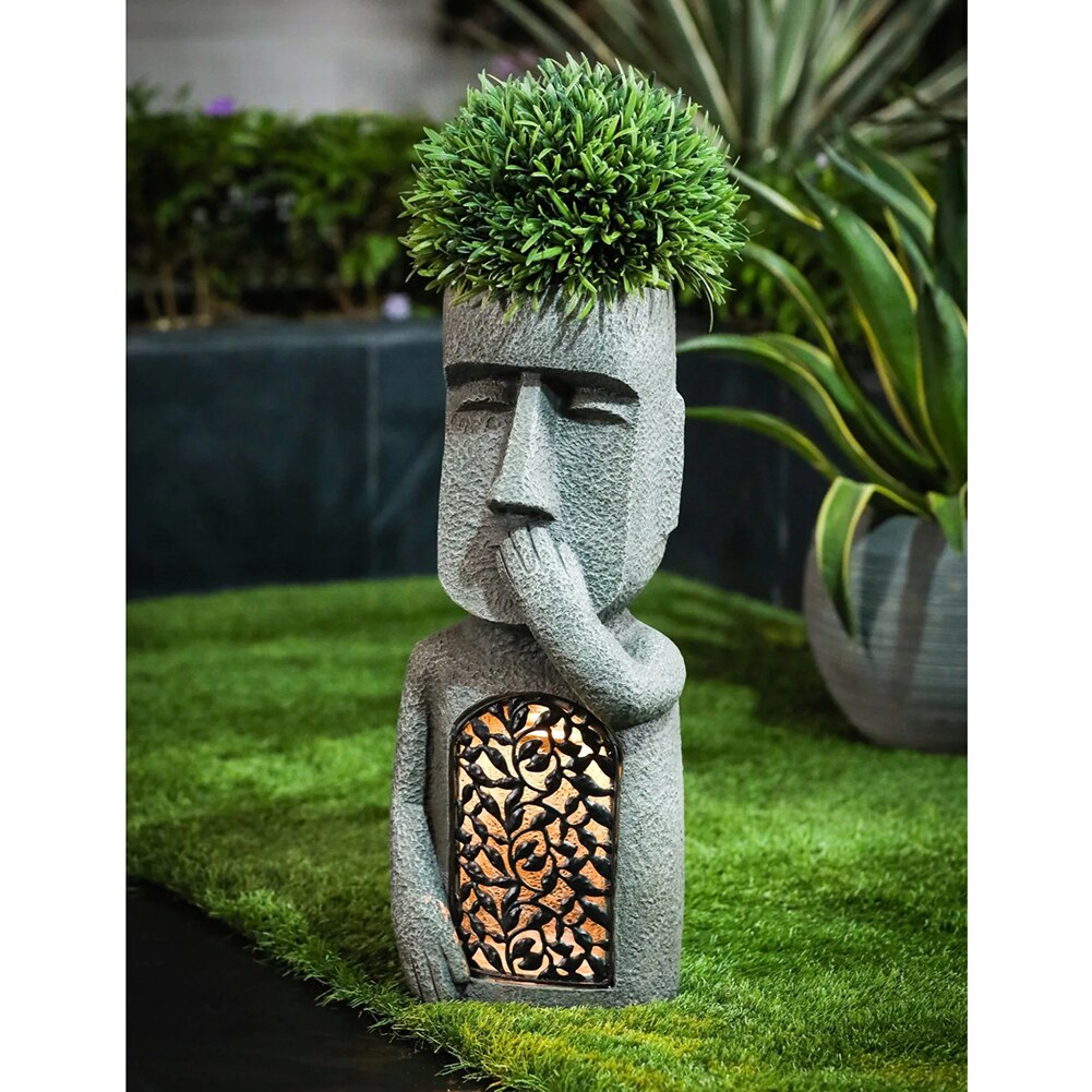 Entendre, voir, parler - Statue de Pot de Fleurs avec LED Solaire