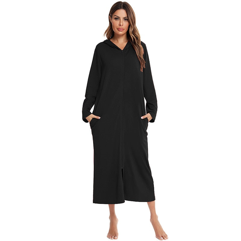 Robe de Nuit Zippée Chaude avec Capuche