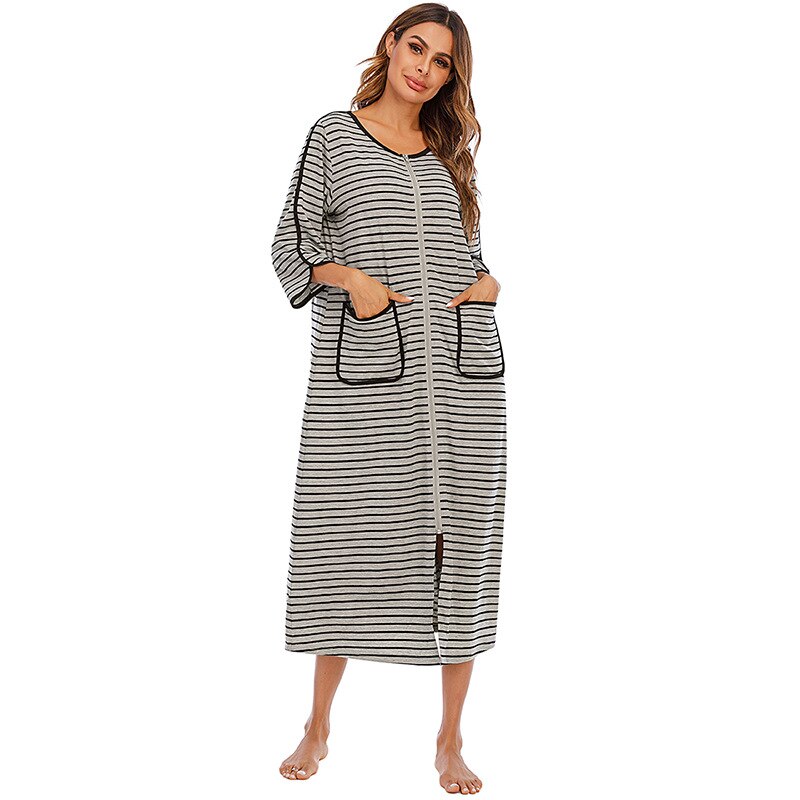 Robe de Nuit Zippée Chaude avec Capuche