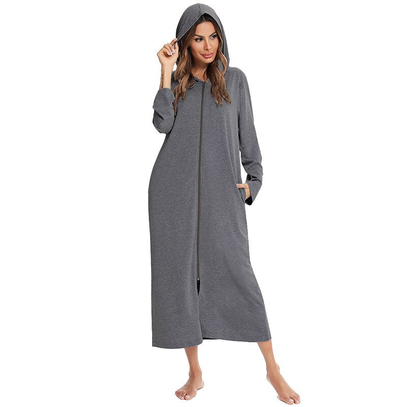 Robe de Nuit Zippée Chaude avec Capuche