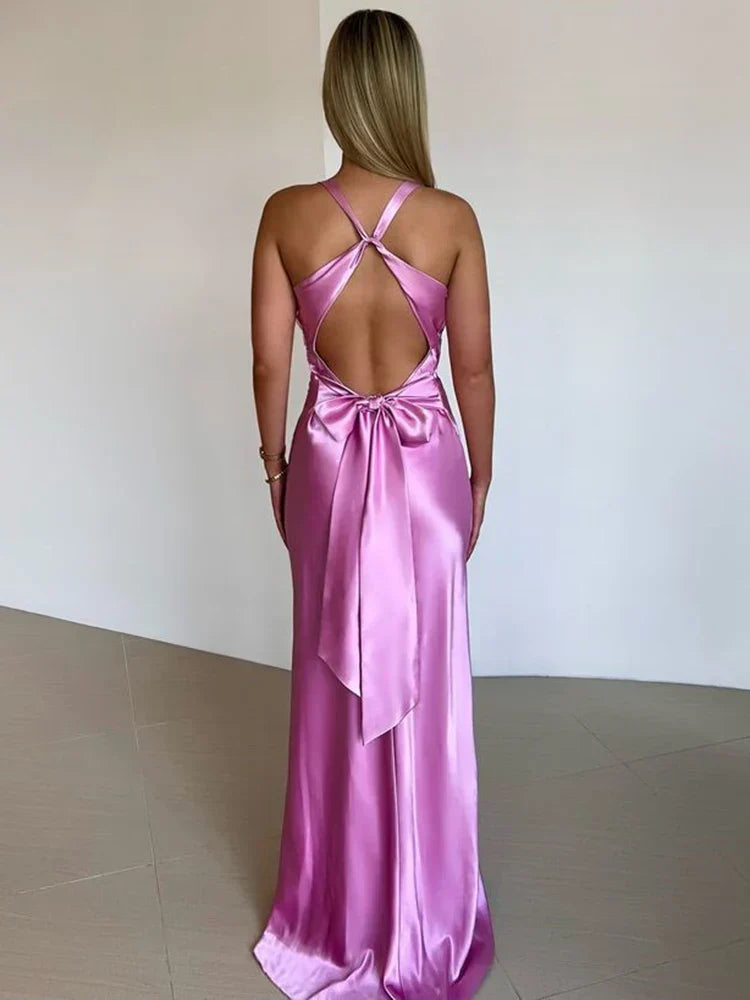 Robe de Soirée Femme Sans Manches Col Halter
