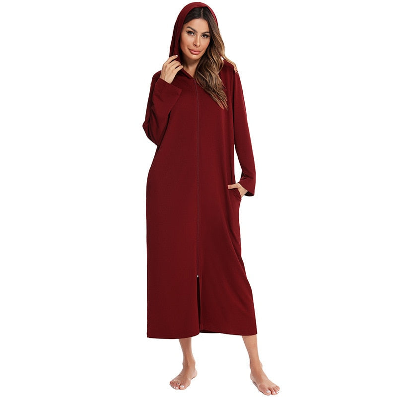 Robe de Nuit Zippée Chaude avec Capuche