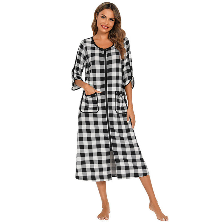 Robe de Nuit Zippée Chaude avec Capuche