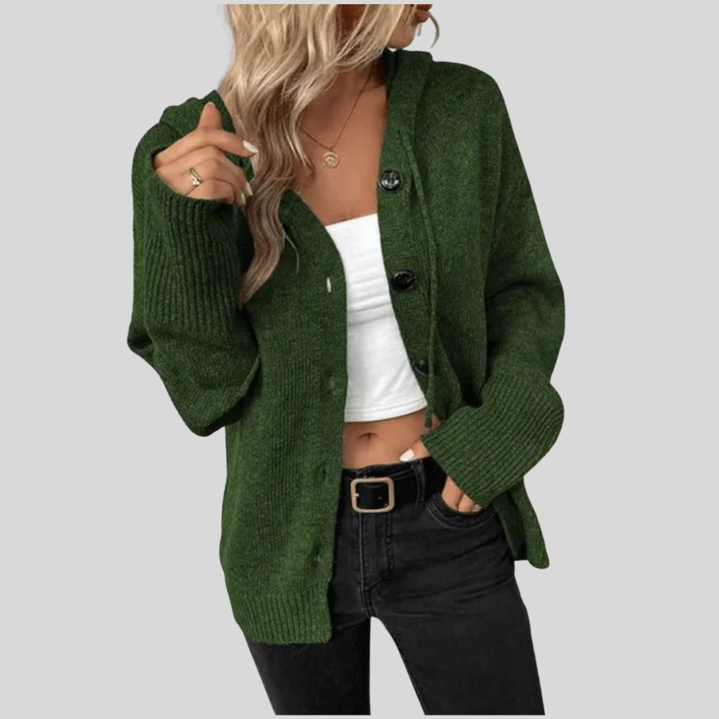 Cardigan en maille pour femmes – Bouton chaud avec détail en doudoune