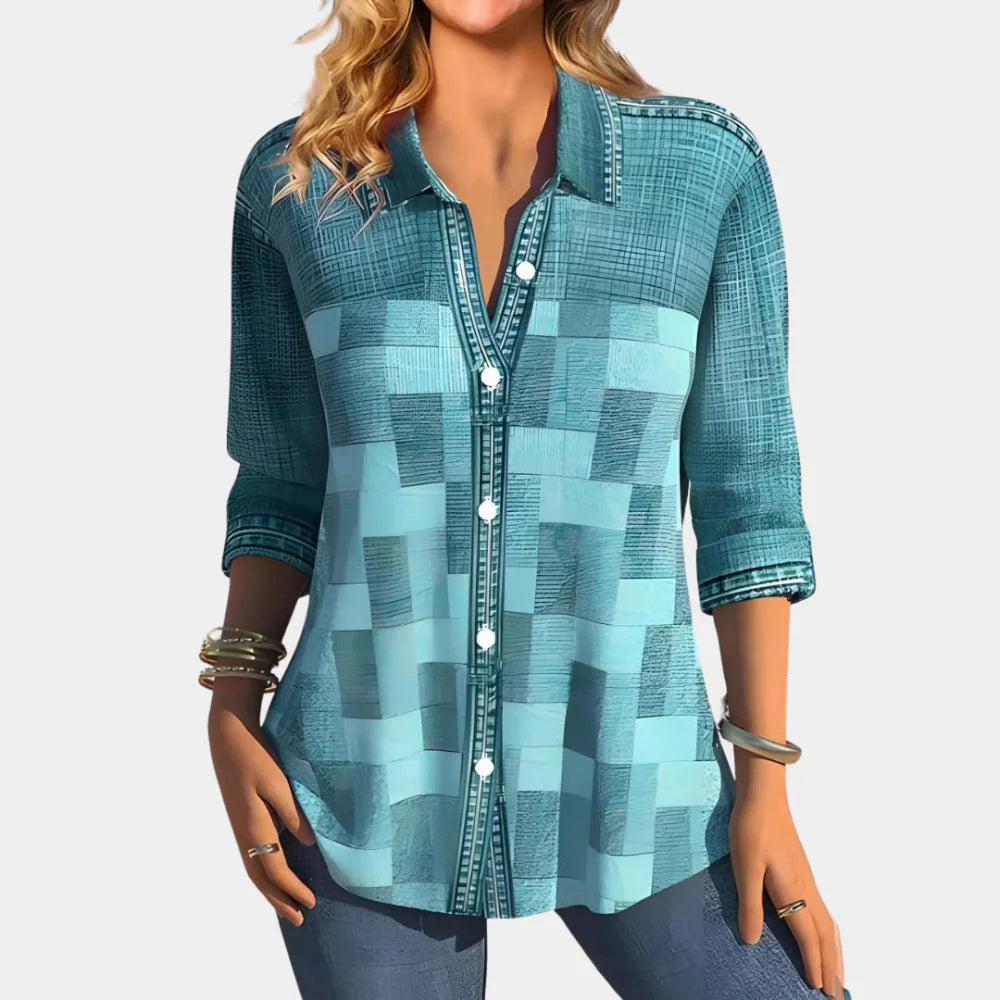 Blouse Casual Femme à Motif Carreaux