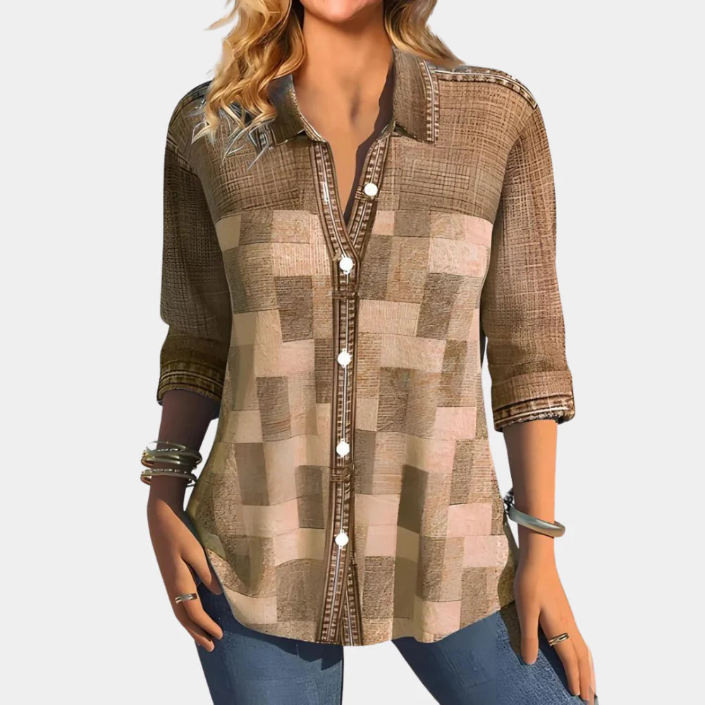 Blouse Casual Femme à Motif Carreaux