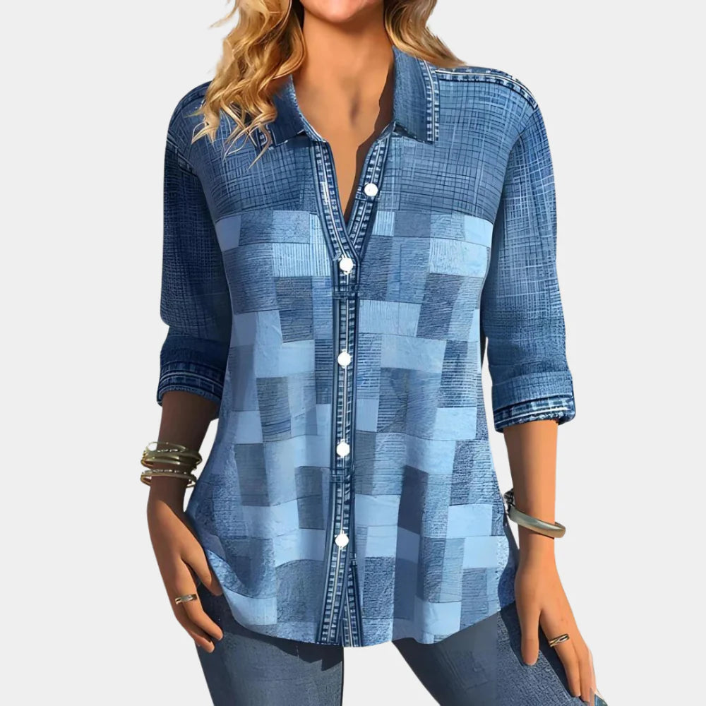 Blouse Casual Femme à Motif Carreaux