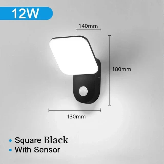 Éclairage mural extérieur imperméable avec capteur de mouvement PIR (12W) – Illumination intelligente pour sécurité améliorée