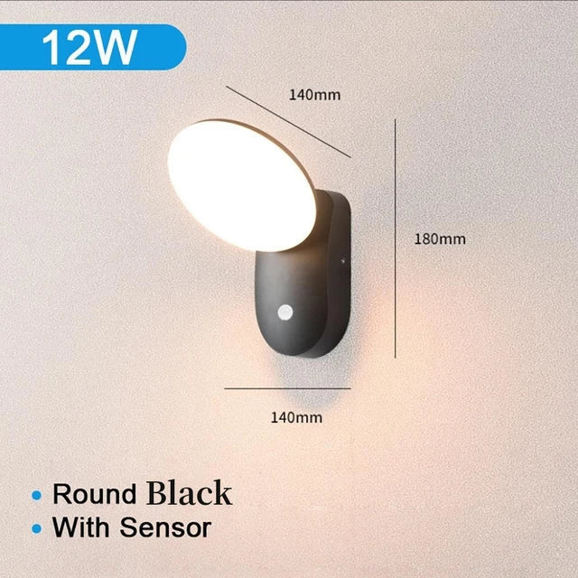 Éclairage mural extérieur imperméable avec capteur de mouvement PIR (12W) – Illumination intelligente pour sécurité améliorée