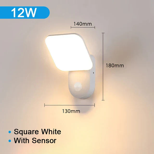 Éclairage mural extérieur imperméable avec capteur de mouvement PIR (12W) – Illumination intelligente pour sécurité améliorée