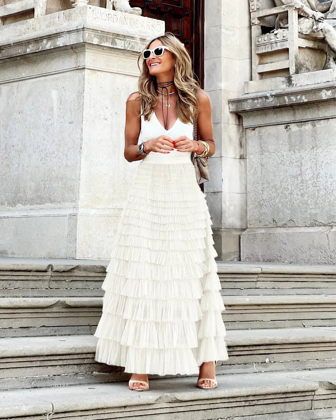 Jupe Maxi en Tulle avec Ceinture Élastique