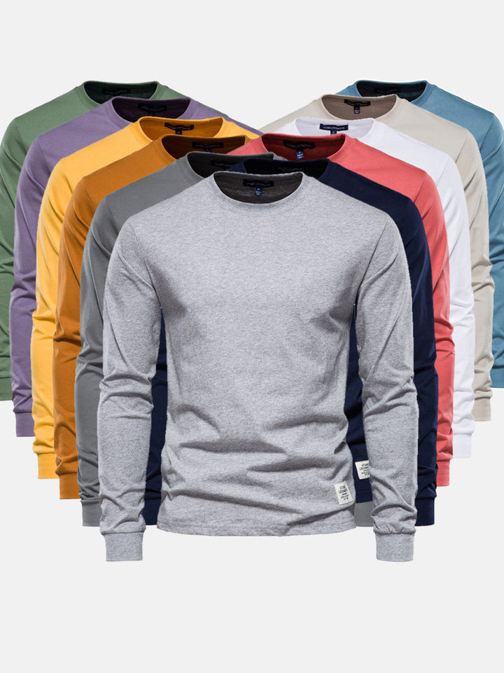 Chemise en coton masculine à manches longues avec col rond