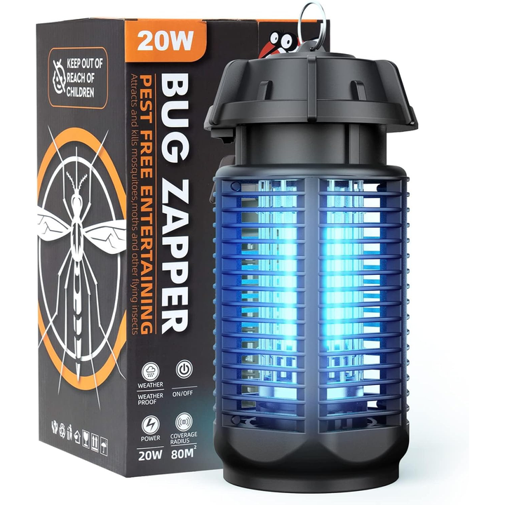 Tueur d'insectes électrique avec lumière UV de 20W et réseau de 4200V, étanche IPX4