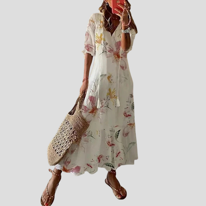 Robe Maxi V-Cou Florale Boho Chic – Parfaite pour les Jours Chauds