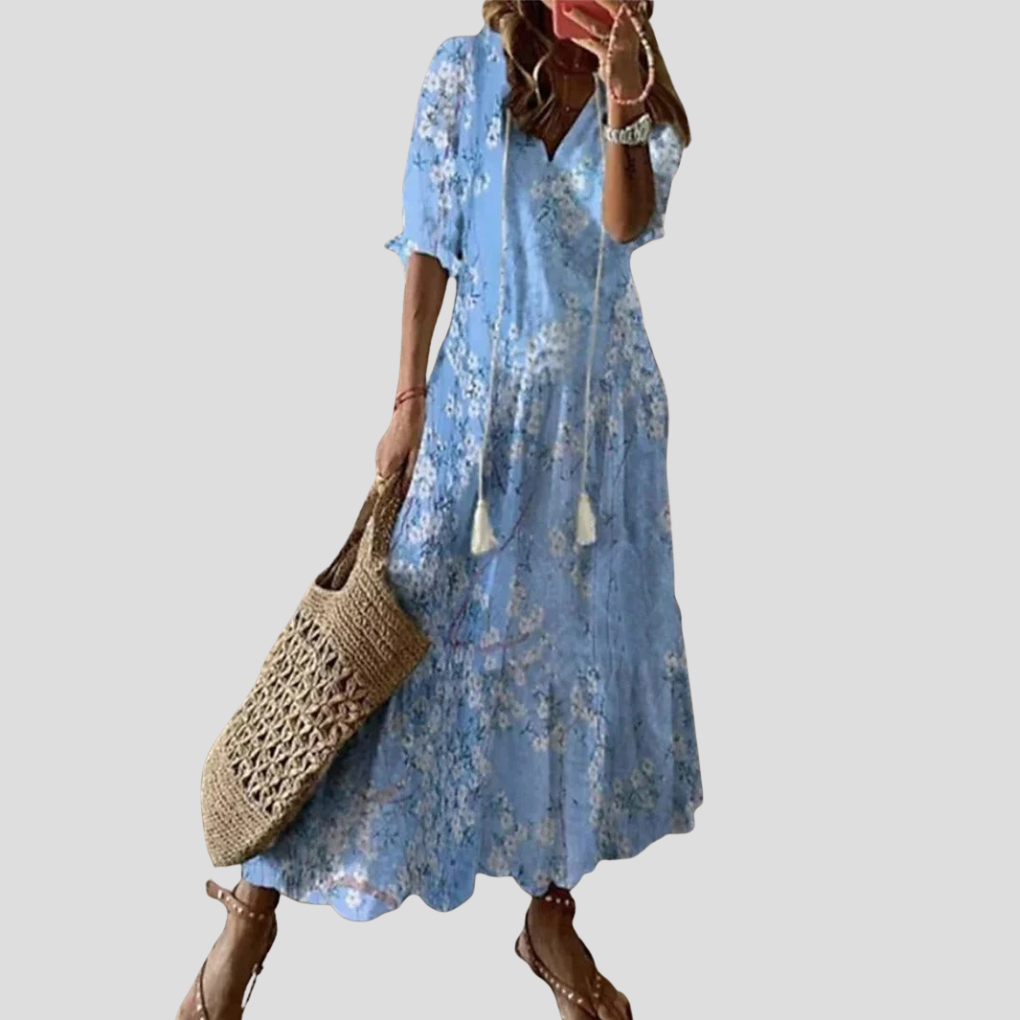 Robe Maxi V-Cou Florale Boho Chic – Parfaite pour les Jours Chauds