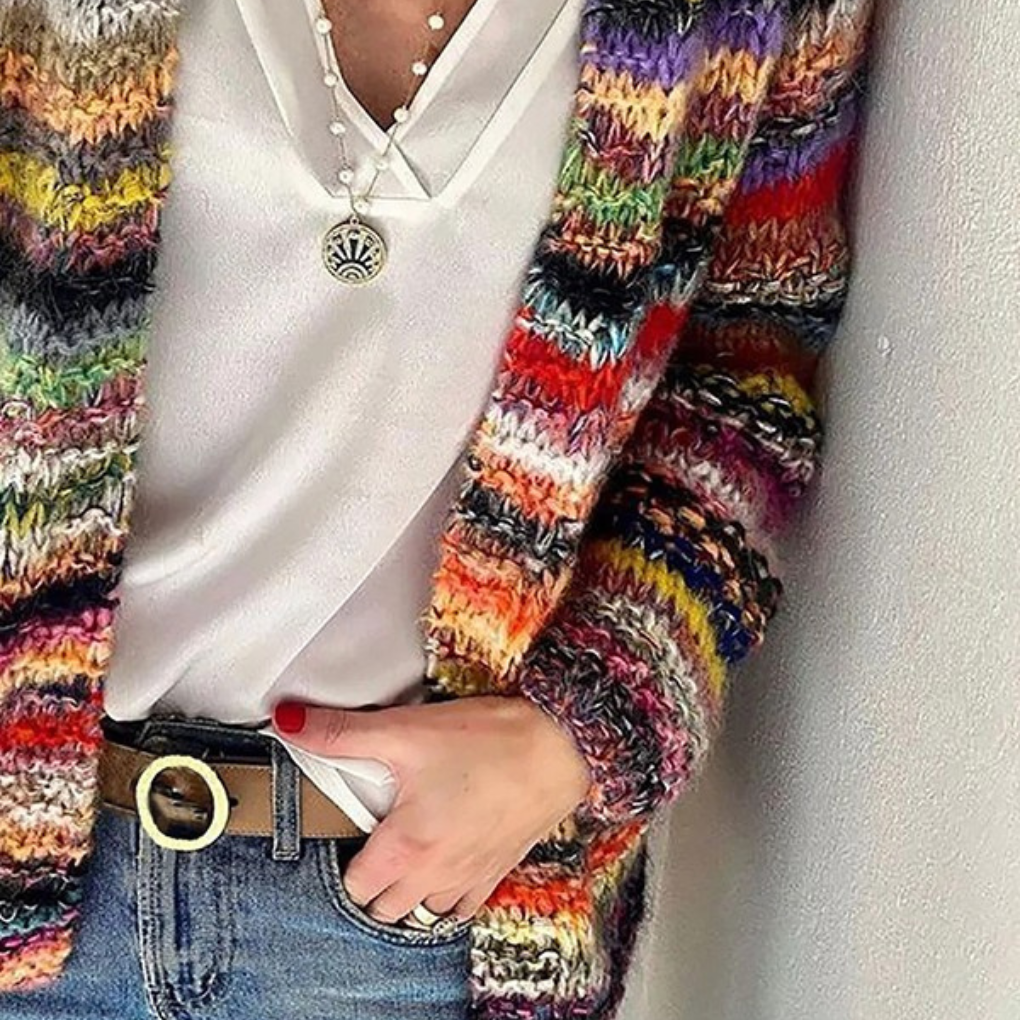 Cardigan à manches longues à rayures pour femmes
