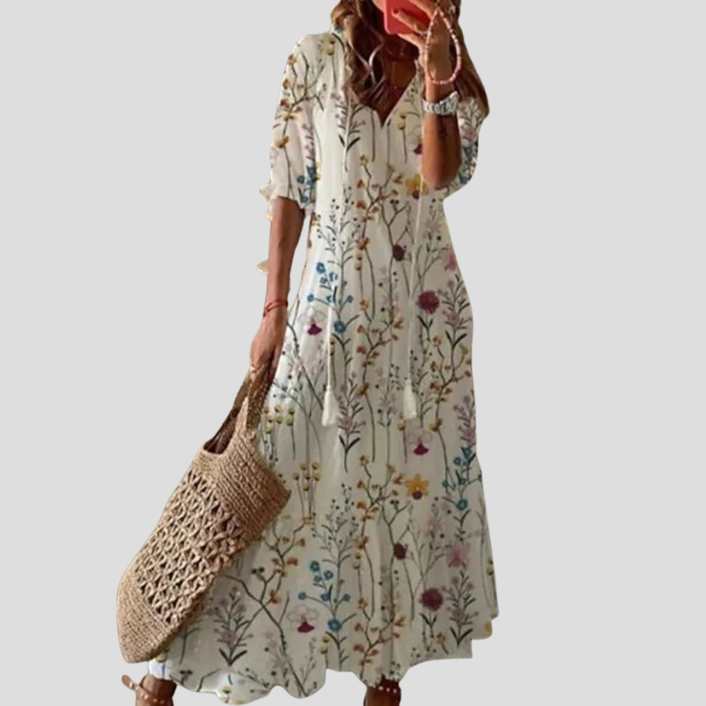Robe Maxi V-Cou Florale Boho Chic – Parfaite pour les Jours Chauds
