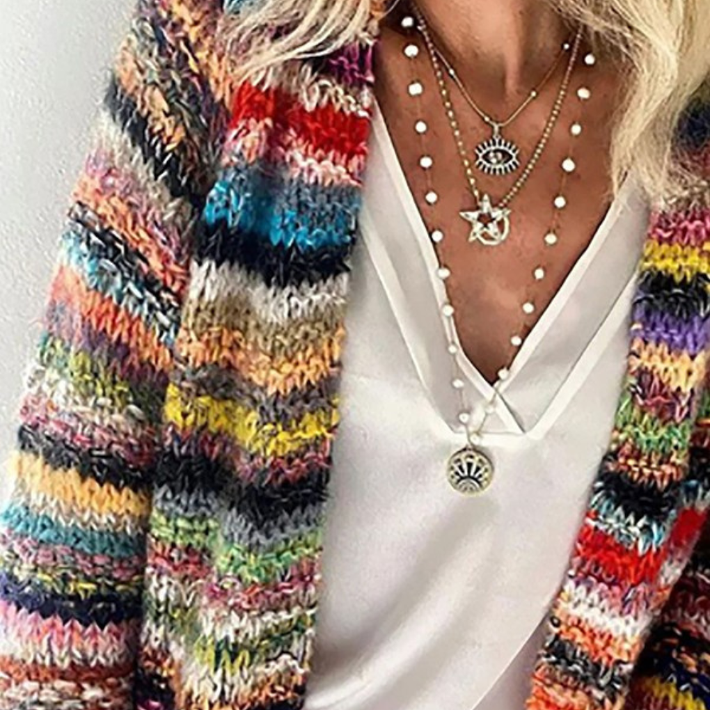 Cardigan à manches longues à rayures pour femmes