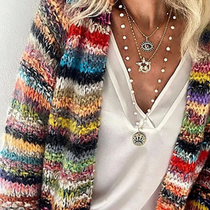 Cardigan à manches longues à rayures pour femmes