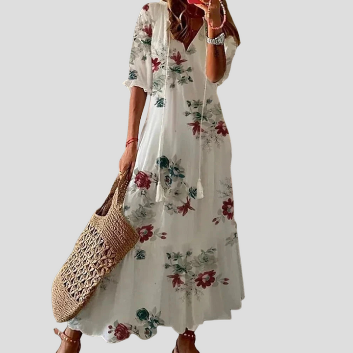 Robe Maxi V-Cou Florale Boho Chic – Parfaite pour les Jours Chauds