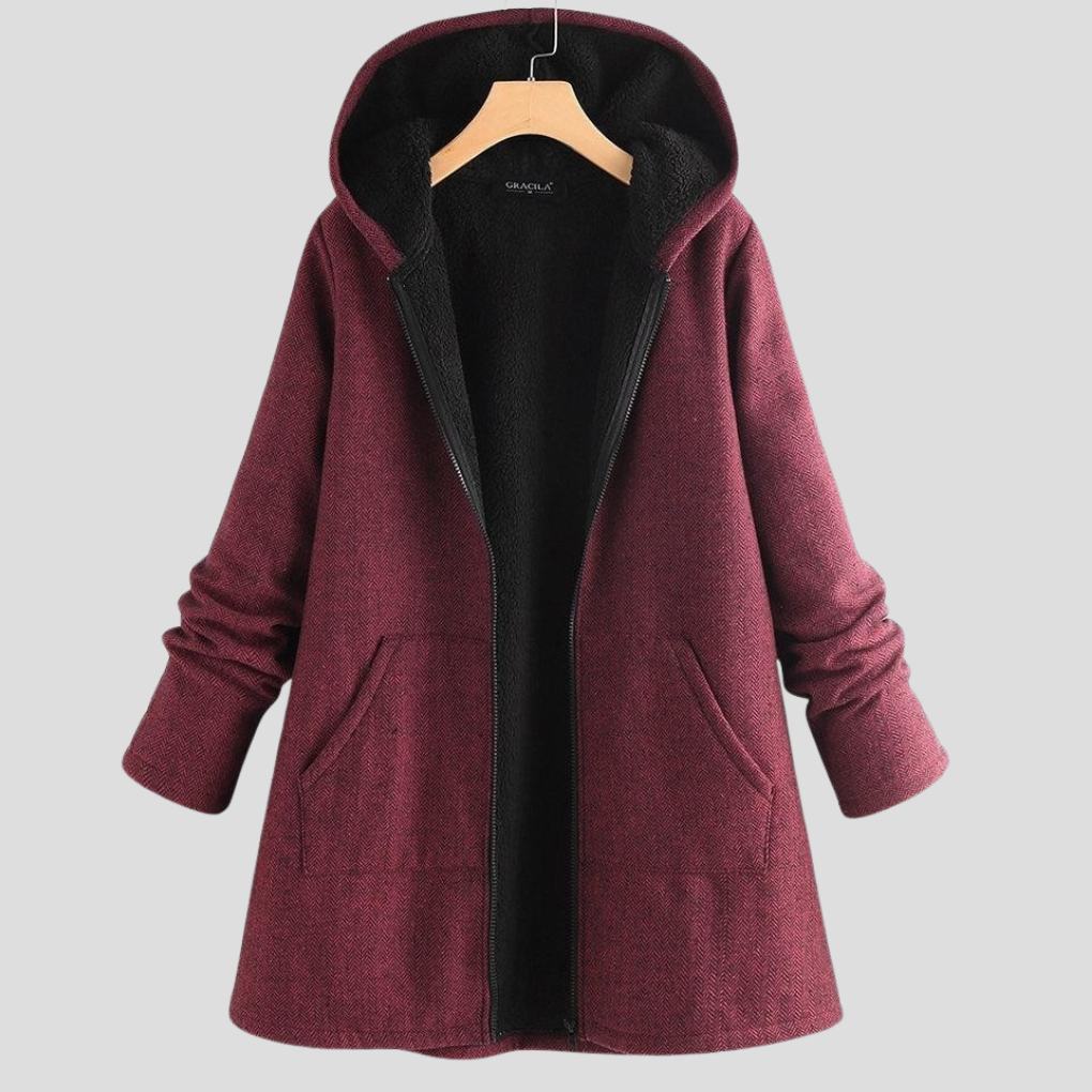 Manteau à capuche en polaire solide pour femmes