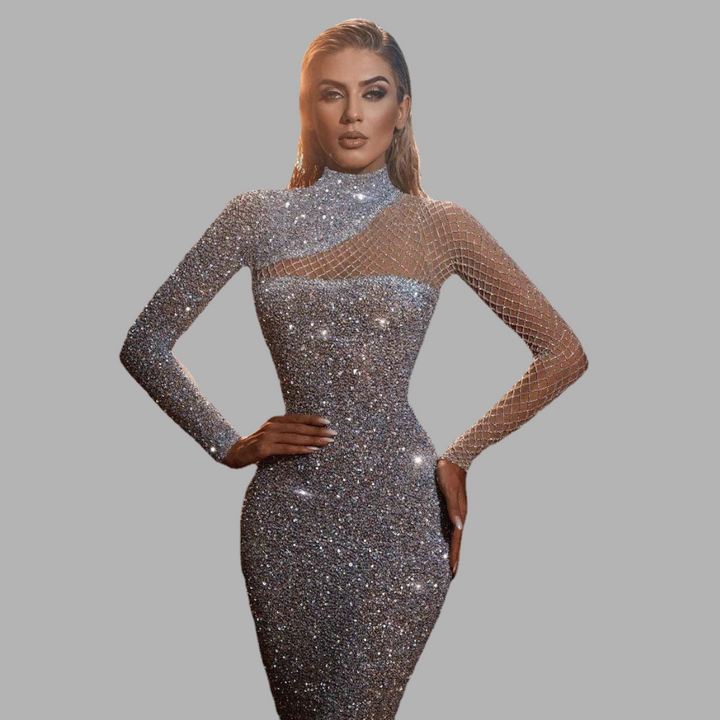 Robe Élégante à Épaules Dégagées en Sequin – Glamour Qui Se Démarque pour Événements Spéciaux