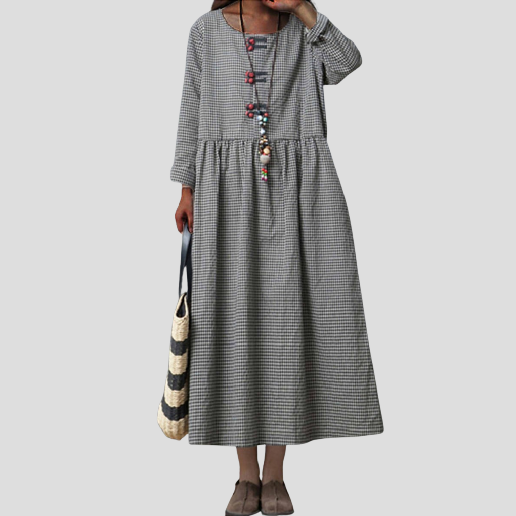 Robe Maxi Swing Femme à Manches Longues Haute Taille