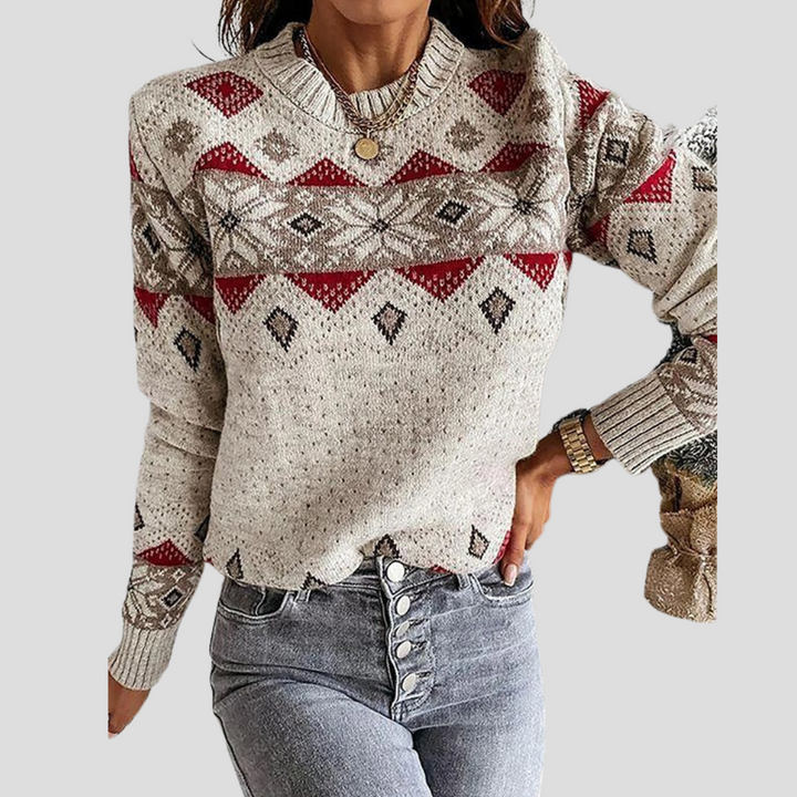 Pull Femme Imprimé Géométrique à Manches Longues