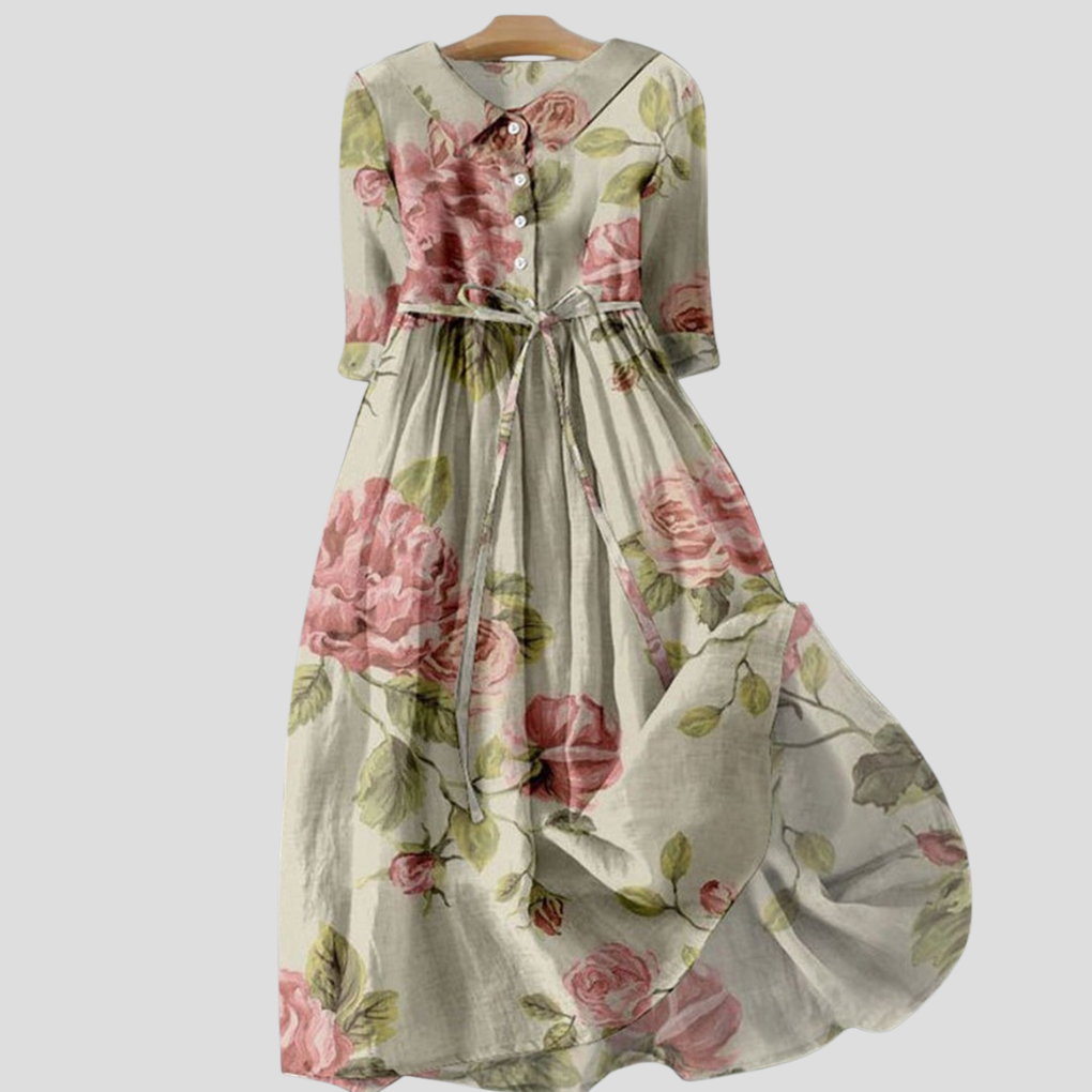 Robe Botanique Vintage à Col pour Femmes