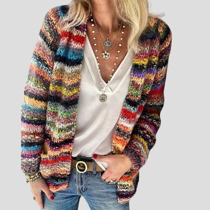 Cardigan à manches longues à rayures pour femmes