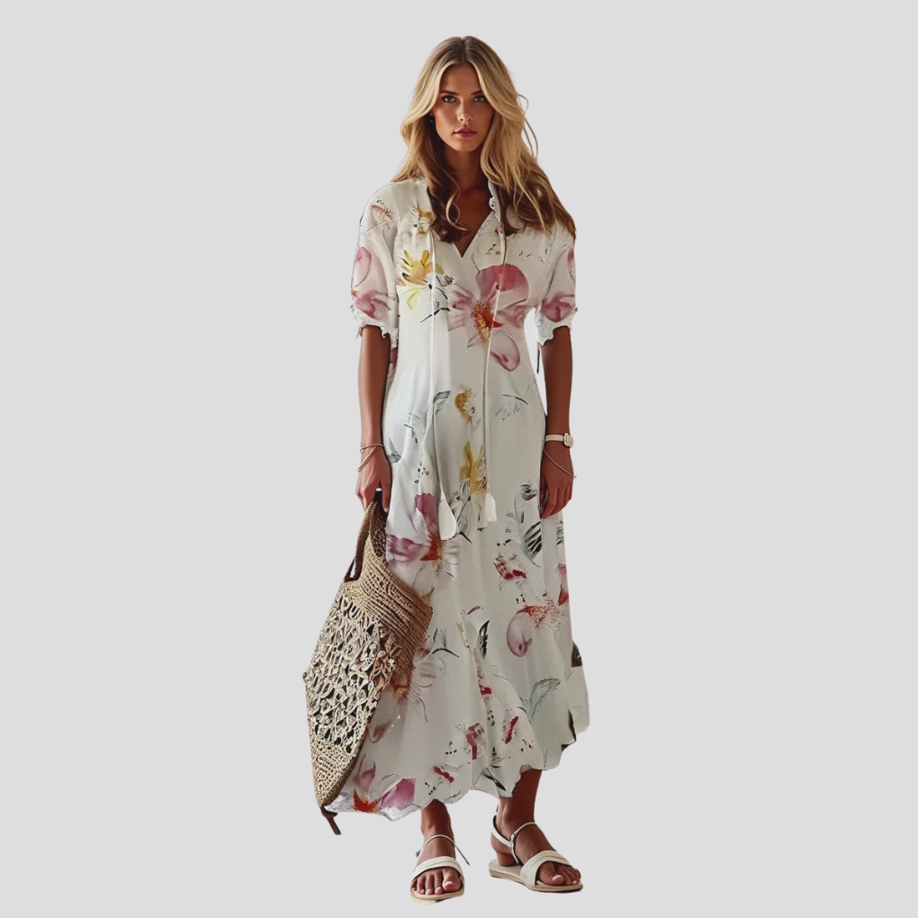 Robe Maxi V-Cou Florale Boho Chic – Parfaite pour les Jours Chauds