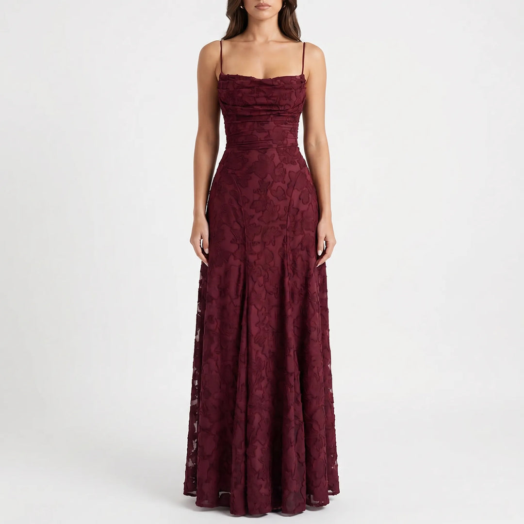 Robe de Soirée en Dentelle Florale Maxi
