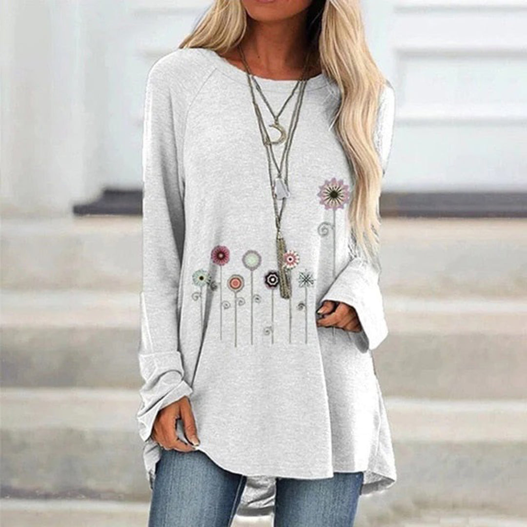 Sweatshirt avec broderie florale 3D, texture douce rencontre élégance subtile