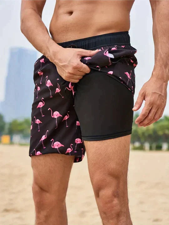 Shorts de bain pour hommes tendance avec doublure et poche pour téléphone