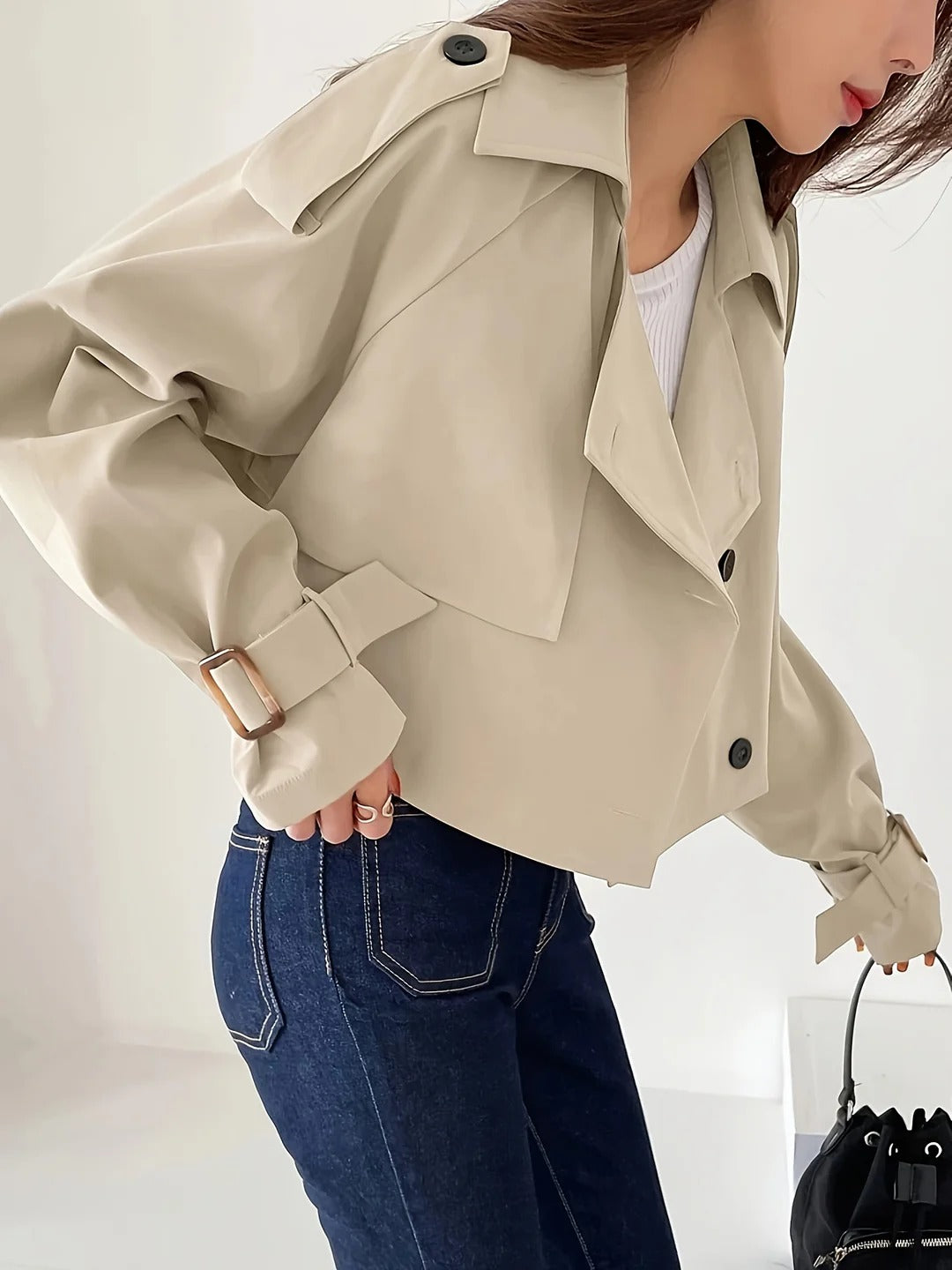 Manteau Court Trench Chic Casual Style Effortless pour Couches Quotidiennes