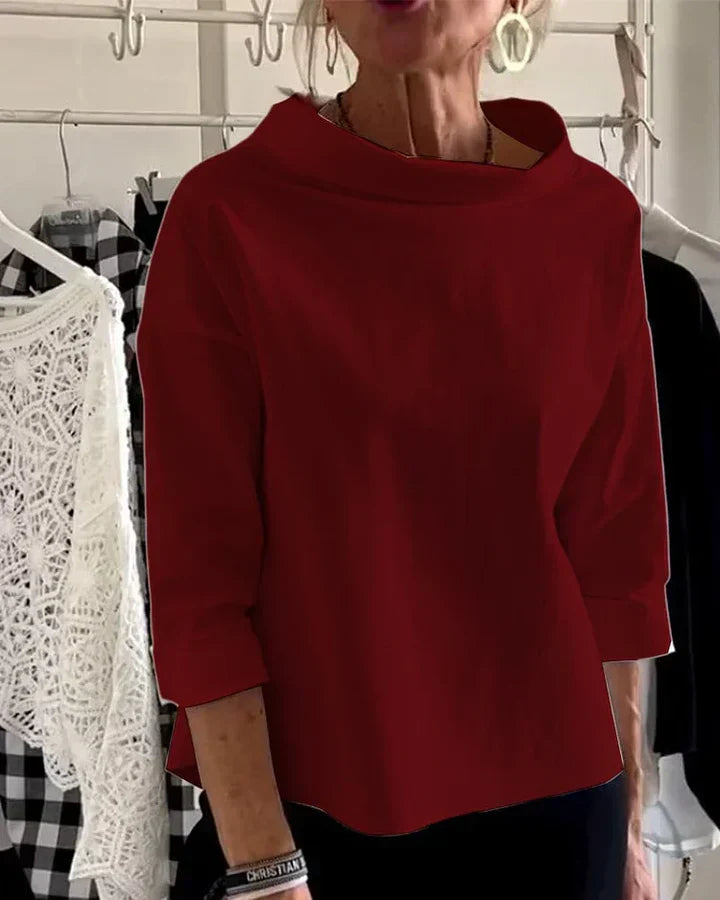 Top Casual avec Revers Larges et Col Montant Mi-Long pour un Look Chic