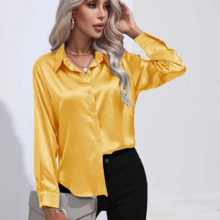 Blouse en satin à manches longues pour femme
