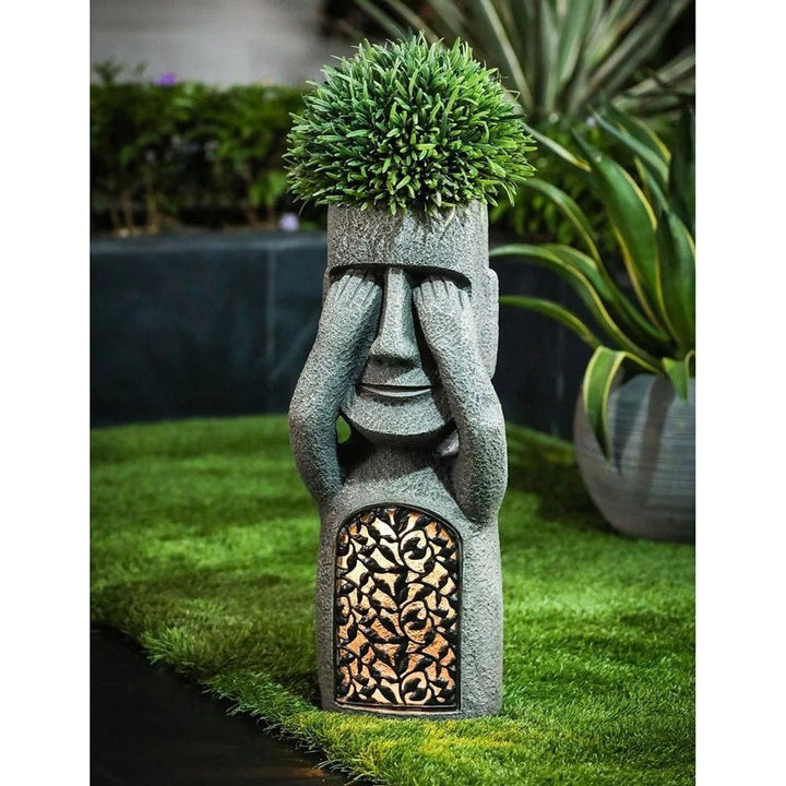 GardenGlow - Pot de Fleurs Sculptural avec Lumière LED Solaire