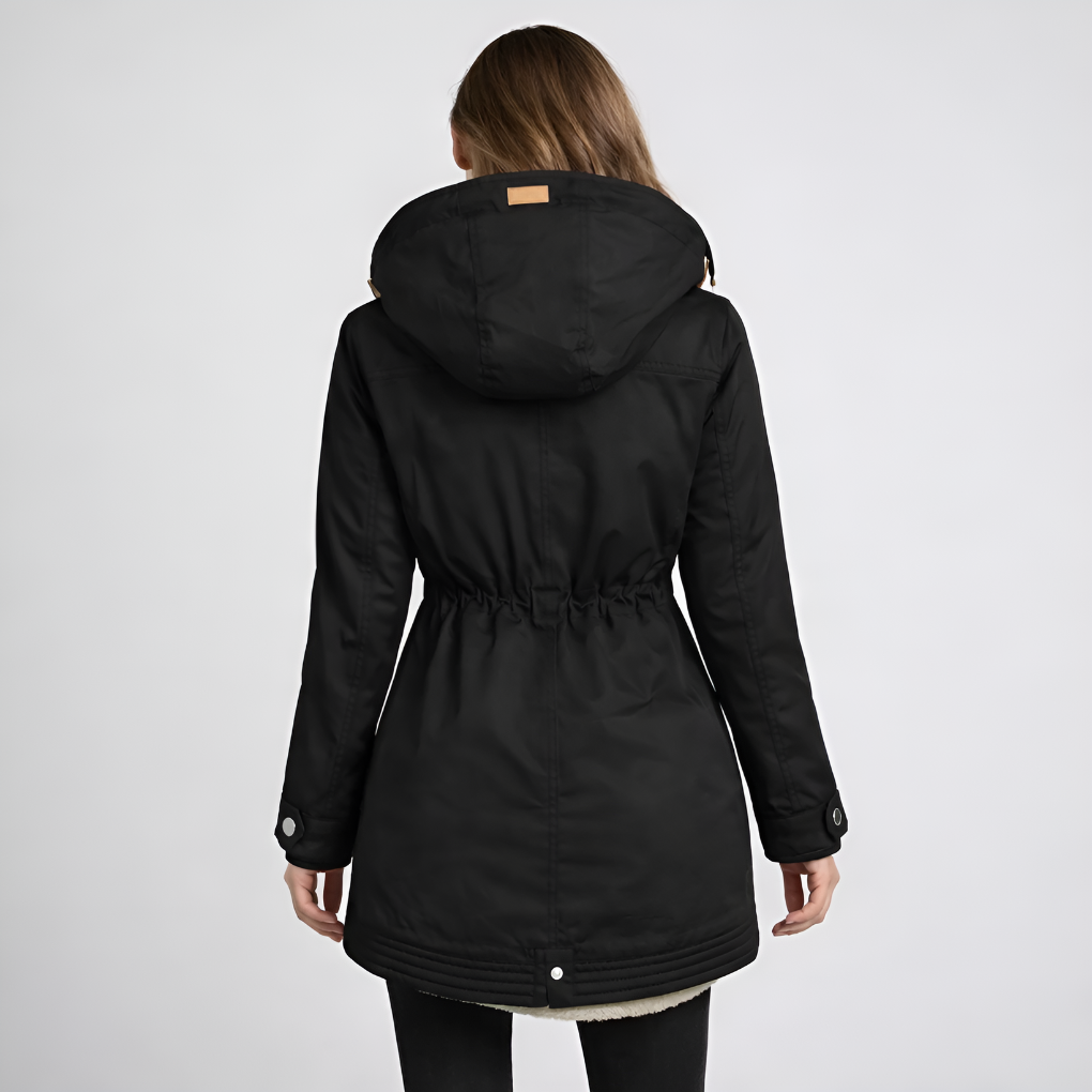 Parka pour femmes avec capuche doublée et taille avec cordon de serrage