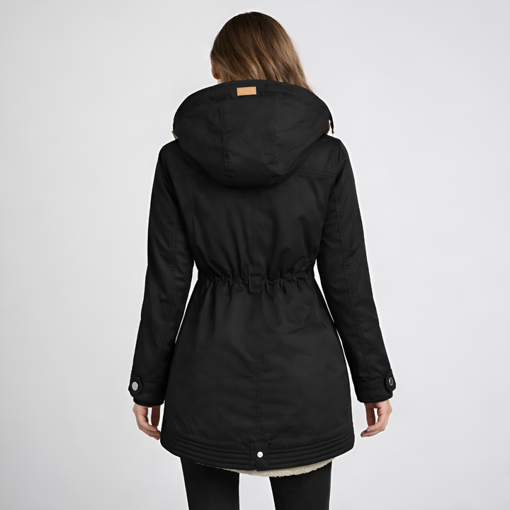 Parka pour femmes avec capuche doublée et taille avec cordon de serrage