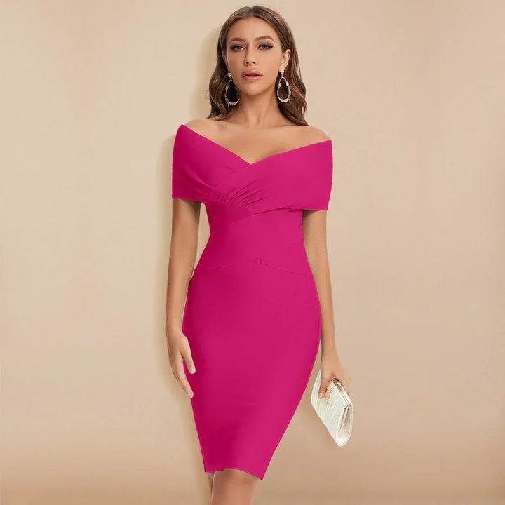 Robe Bandage à Décolleté en V et Épaule Dégagée