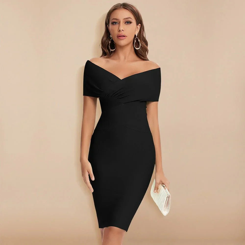 Robe Bandage à Décolleté en V et Épaule Dégagée