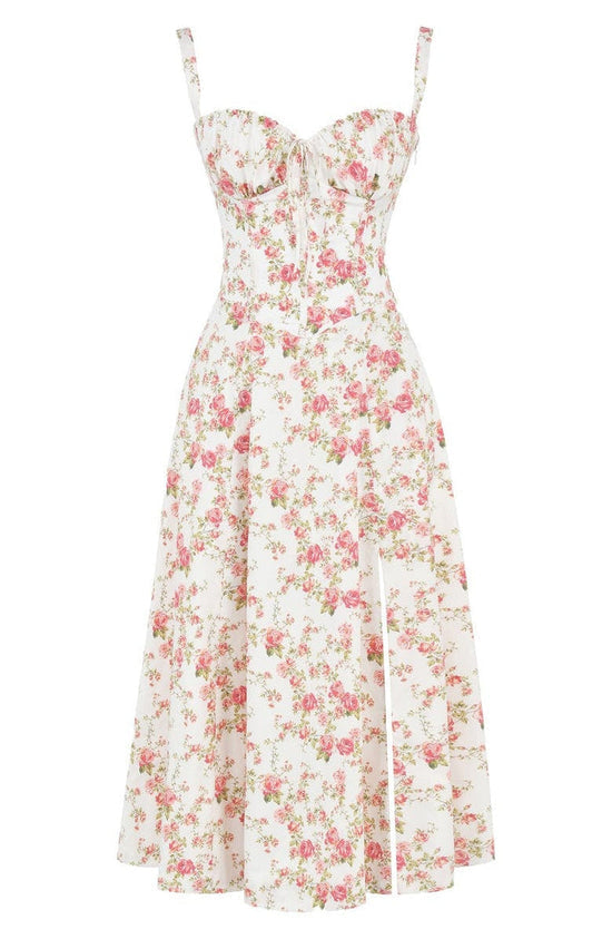 Robe Florale Sculptee à la Taille