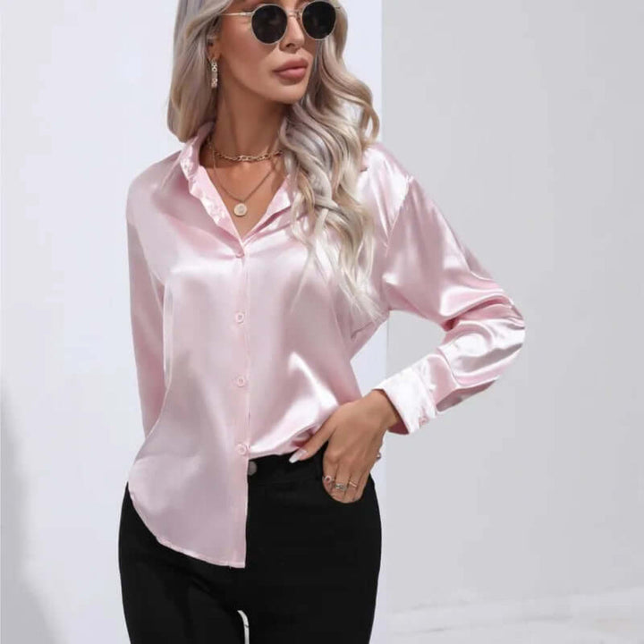 Blouse en satin à manches longues pour femme