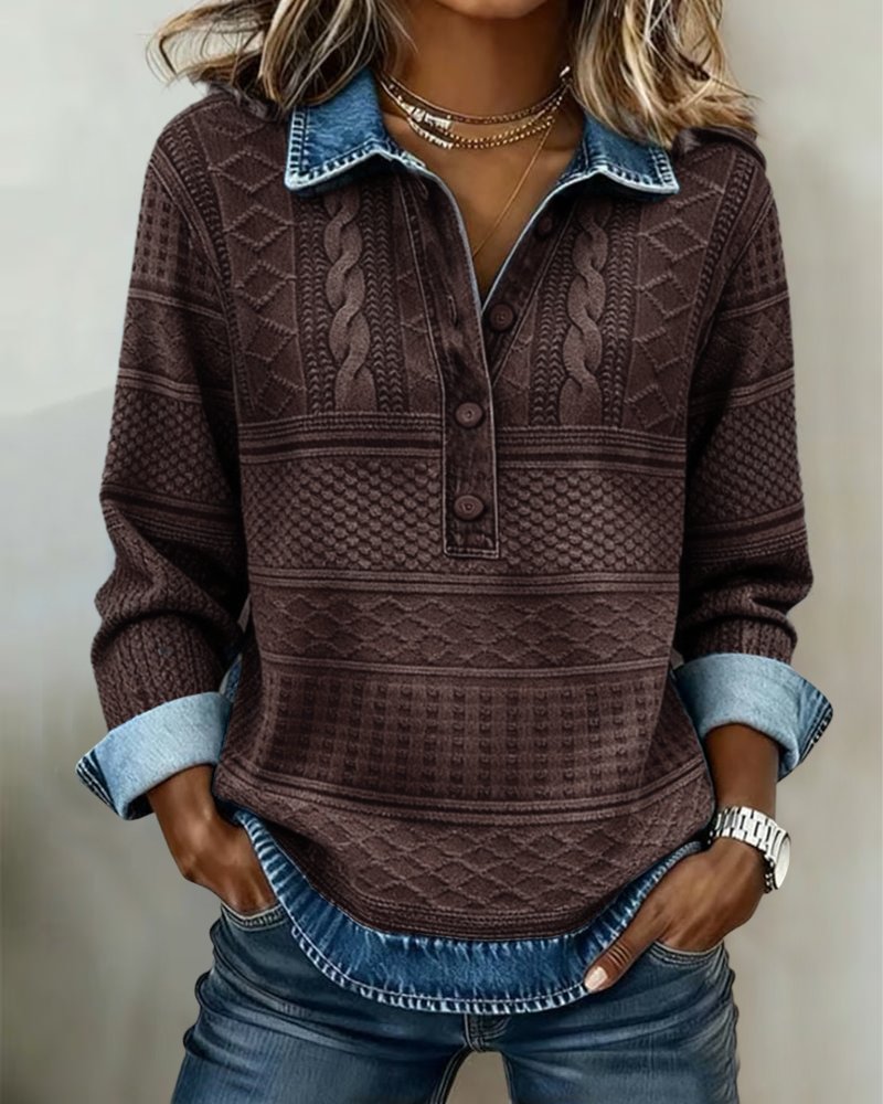 Charlotte | Cable Knit Sweater Half Button Collared Pullover